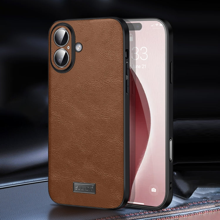 For iPhone 16 Plus SULADA Shockproof TPU Hybrid Handmade Leather Phone Case(Brown) - iPhone 16 Plus Cases by SULADA | Online Shopping South Africa | PMC Jewellery | Buy Now Pay Later Mobicred