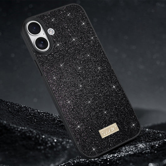 For iPhone 16 Plus SULADA Glittery PC Hybrid TPU Handmade Leather Phone Case(Black) - iPhone 16 Plus Cases by SULADA | Online Shopping South Africa | PMC Jewellery | Buy Now Pay Later Mobicred