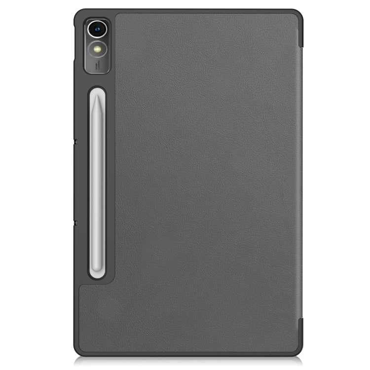 For Lenovo Tab P12/Xiaoxin Pad Pro 12.7 inch Custer Solid Color 3-Fold Stand Leather Tablet Case(Grey) - Lenovo by PMC TechLife | Online Shopping South Africa | PMC TechLife