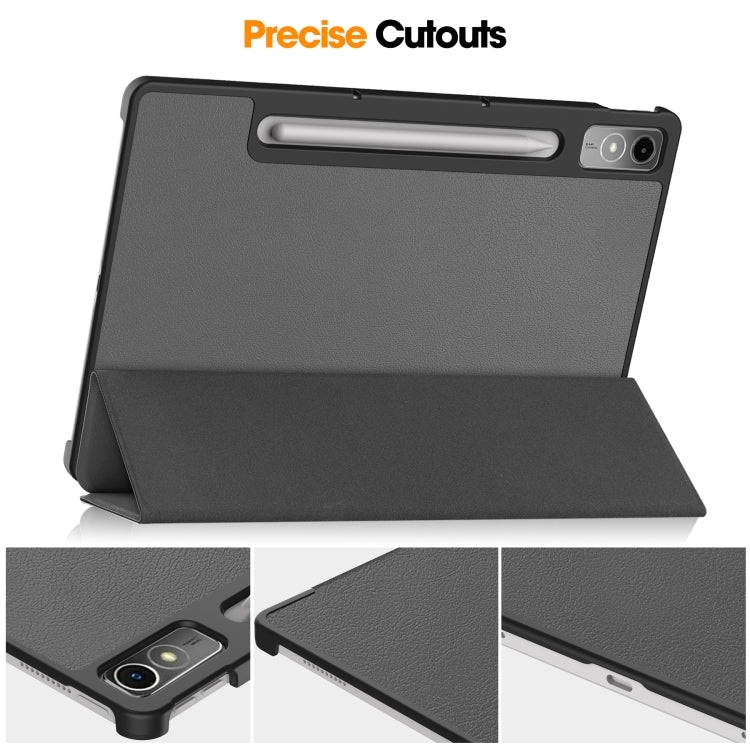 For Lenovo Tab P12/Xiaoxin Pad Pro 12.7 inch Custer Solid Color 3-Fold Stand Leather Tablet Case(Grey) - Lenovo by PMC TechLife | Online Shopping South Africa | PMC TechLife