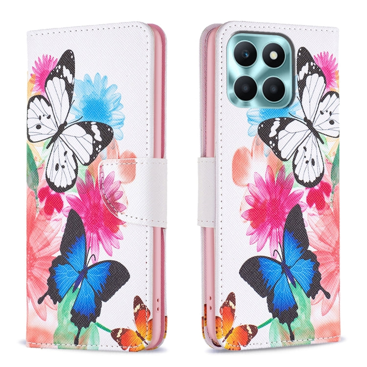 For Honor X6a Colored Drawing Pattern Leather Phone Case(Butterflies) - Honor Cases by PMC Jewellery | Online Shopping South Africa | PMC Jewellery