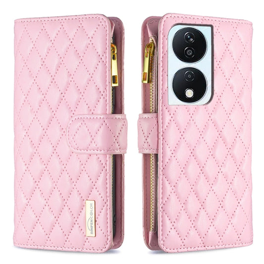 For Honor X7b Diamond Lattice Zipper Wallet Leather Flip Phone Case(Pink) - Honor Cases by PMC Jewellery | Online Shopping South Africa | PMC Jewellery