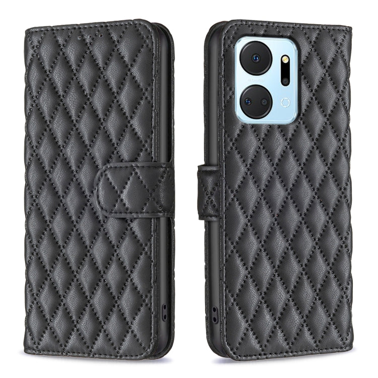 For Honor X7a Diamond Lattice Wallet Flip Leather Phone Case(Black) - Honor Cases by PMC TechLife | Online Shopping South Africa | PMC TechLife | Buy Now Pay Later Mobicred