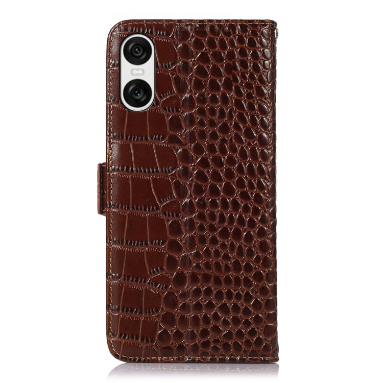 For Sony Xperia 10 VI Crocodile Top Layer Cowhide Leather Phone Case(Brown) - Sony Cases by PMC TechLife | Online Shopping South Africa | PMC TechLife | Buy Now Pay Later Mobicred