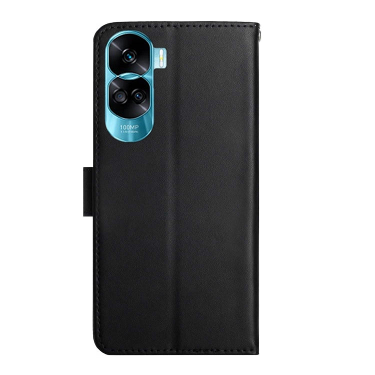 For Honor 90 Lite HT02 Genuine Leather Fingerprint-proof Flip Phone Case(Black) - Honor Cases by PMC TechLife | Online Shopping South Africa | PMC TechLife | Buy Now Pay Later Mobicred