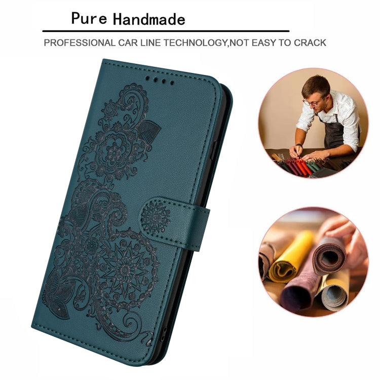 For iPhone 6 / 7 / 8 / SE 2020 Datura Flower Embossed Flip Leather Phone Case(Dark Green) - iPhone SE 2022 / 2020 / 8 / 7 Cases by PMC TechLife | Online Shopping South Africa | PMC TechLife