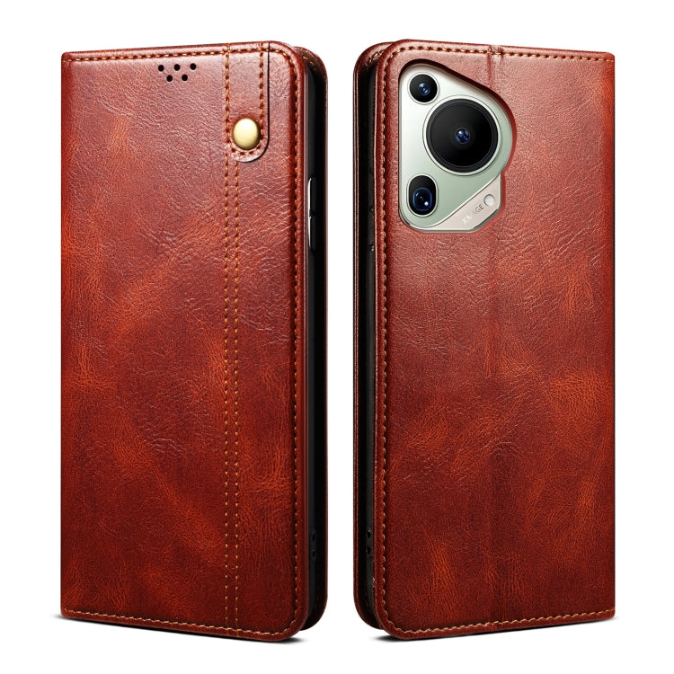 For Huawei Pura 70 Ultra Oil Wax Crazy Horse Texture Leather Phone Case(Brown) - Huawei Cases by PMC Jewellery | Online Shopping South Africa | PMC Jewellery | Buy Now Pay Later Mobicred