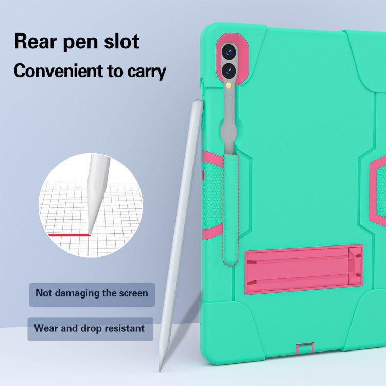 For Samsung Galaxy Tab S9+ Contrast Color Silicone PC Tablet Case with Holder(Mint Green + Rose Red) - free shipping - PMC Jewellery - Order now!