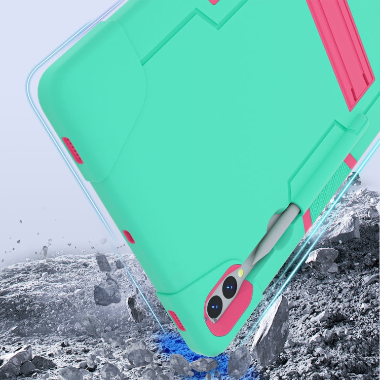 For Samsung Galaxy Tab S9+ Contrast Color Silicone PC Tablet Case with Holder(Mint Green + Rose Red) - free shipping - PMC Jewellery - Order now!