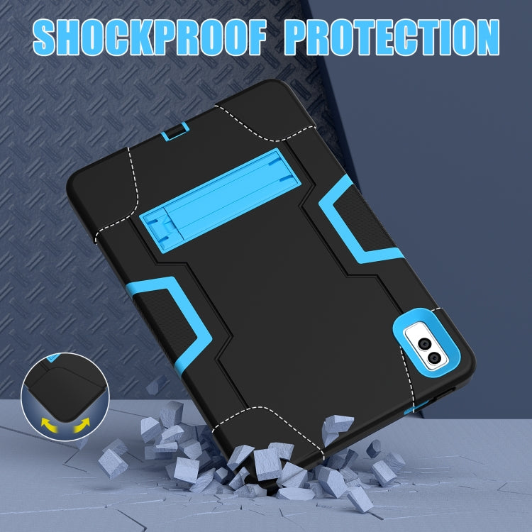 For Lenovo Tab M10 5G 10.6 inch Contrast Color Silicone PC Tablete Case with Holder(Black + Blue) - Lenovo by PMC TechLife | Online Shopping South Africa | PMC TechLife | Buy Now Pay Later Mobicred