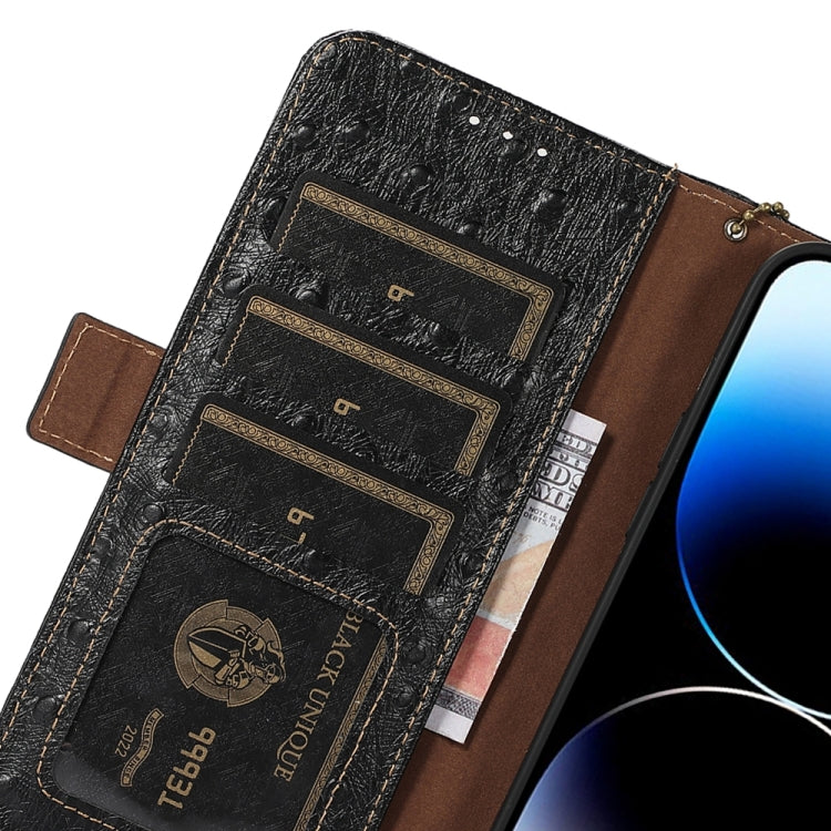 For Huawei Mate 60 Pro Ostrich Pattern Genuine Leather RFID Phone Case(Black) - Huawei Cases by PMC TechLife | Online Shopping South Africa | PMC TechLife | Buy Now Pay Later Mobicred
