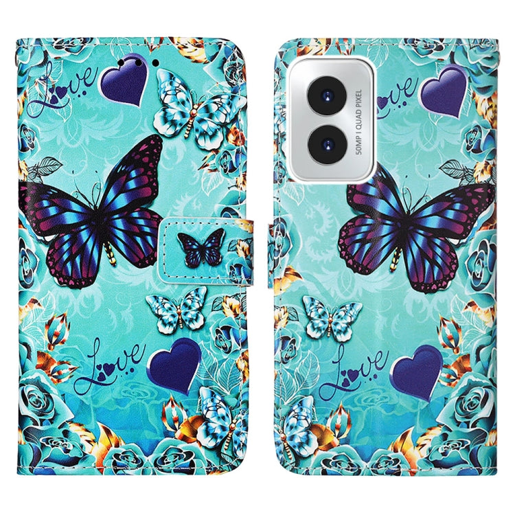 For Motorola Moto G Play 4G 2024 Colored Drawing Pattern Plain Weave Leather Phone Case(Caring Butterfly) - Motorola Cases by PMC Jewellery | Online Shopping South Africa | PMC Jewellery | Buy Now Pay Later Mobicred