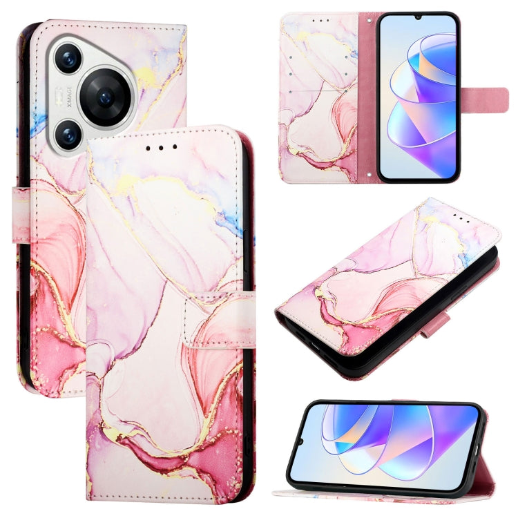 For Huawei Pura 70 PT003 Marble Pattern Flip Leather Phone Case(LS005 Rose Gold) - Huawei Cases by PMC Jewellery | Online Shopping South Africa | PMC Jewellery | Buy Now Pay Later Mobicred