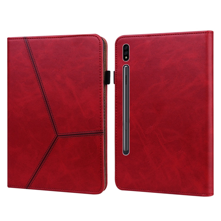 For Samsung Galaxy Tab S9 / S9 FE Solid Color Stripe Embossed Leather Tablet Case(Red) - free shipping - PMC Jewellery - Order now!