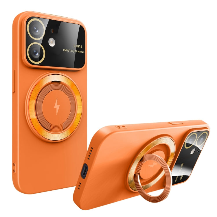 For iPhone 11 Large Window MagSafe Magnetic Holder Phone Case(Orange) - iPhone 11 Cases by PMC TechLife | Online Shopping South Africa | PMC TechLife