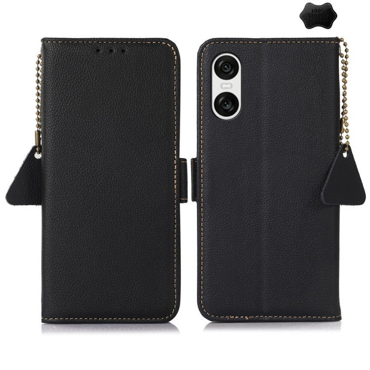For Sony Xperia 10 VI Side-Magnetic TJ Genuine Leather RFID Phone Case(Black) - Sony Cases by PMC TechLife | Online Shopping South Africa | PMC TechLife | Buy Now Pay Later Mobicred