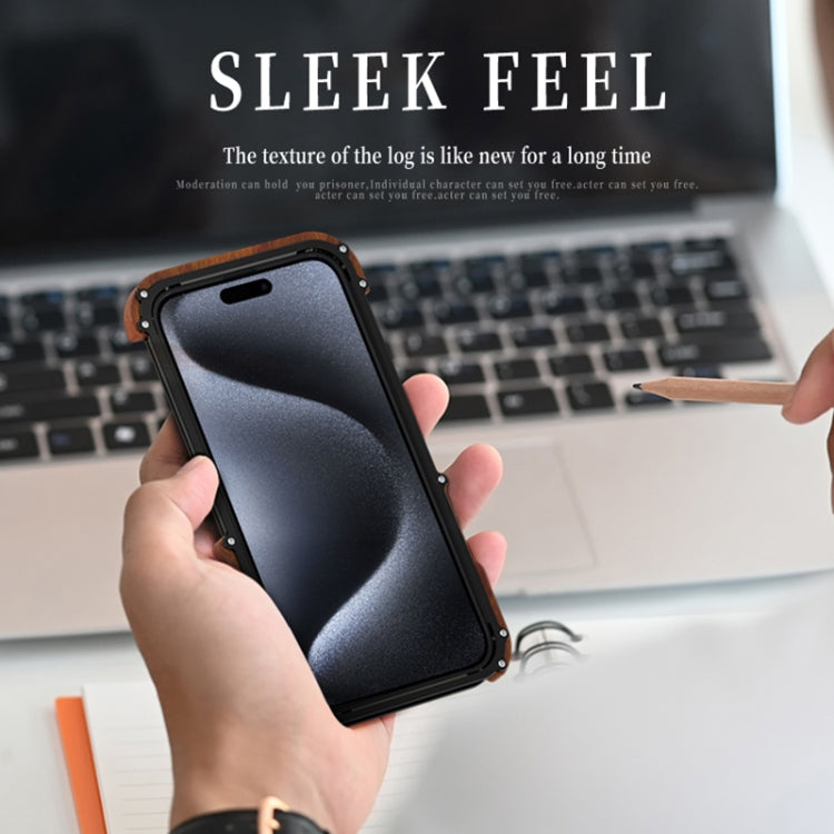 For iPhone 15 R-JUST Ironwood Generation Metal Hybrid Wood Phone Case - free shipping - PMC TechLife - Order now!