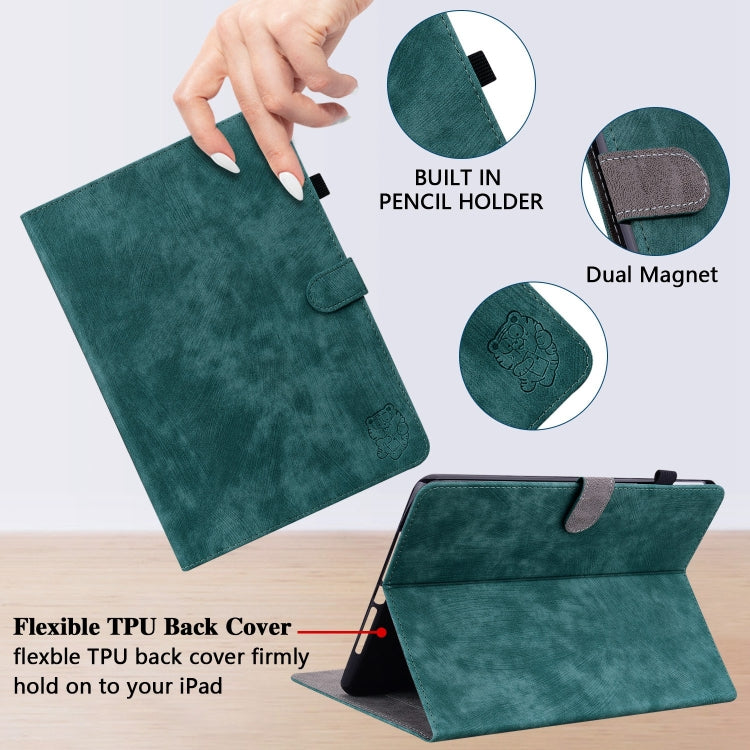 For Honor Pad 9 12.1 Embossed Tiger Pattern Leather Tablet Case(Dark Green) - Honor by PMC TechLife | Online Shopping South Africa | PMC TechLife | Buy Now Pay Later Mobicred