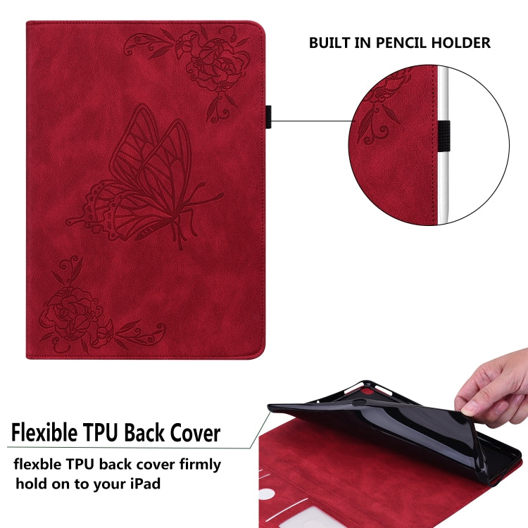 For Lenovo Tab P12 Butterfly Flower Embossed Leather Tablet Case(Red) - Lenovo by PMC TechLife | Online Shopping South Africa | PMC TechLife | Buy Now Pay Later Mobicred