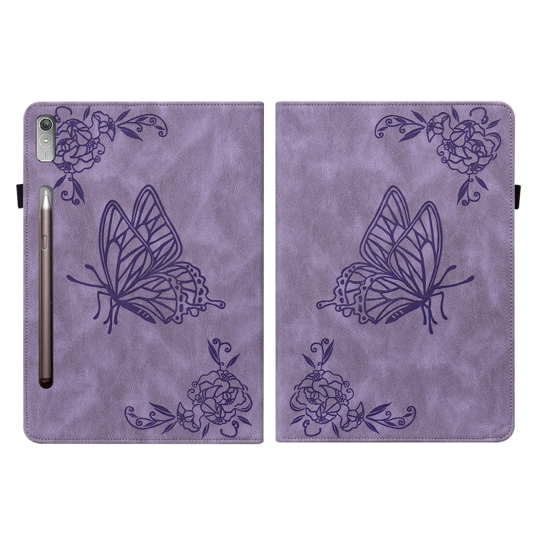 For Lenovo Tab P12 Butterfly Flower Embossed Leather Tablet Case(Purple) - Lenovo by PMC TechLife | Online Shopping South Africa | PMC TechLife | Buy Now Pay Later Mobicred