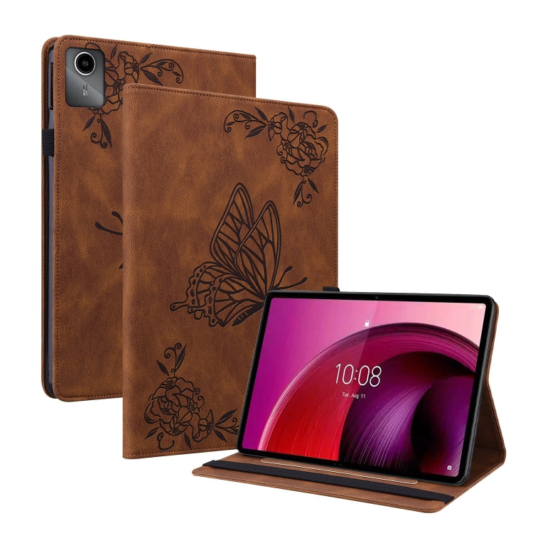 For Lenovo Tab M11/Xiaoxin Pad 11 2024 Butterfly Flower Embossed Leather Tablet Case(Brown) - Lenovo by PMC Jewellery | Online Shopping South Africa | PMC Jewellery | Buy Now Pay Later Mobicred