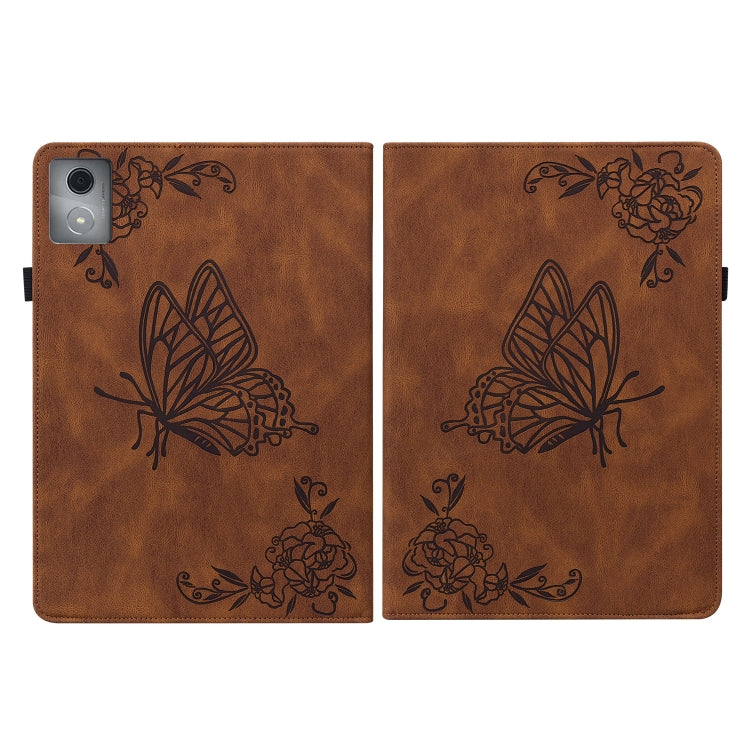 For Lenovo Tab K11 Plus Butterfly Flower Embossed Leather Tablet Case(Brown) - Lenovo by PMC TechLife | Online Shopping South Africa | PMC TechLife | Buy Now Pay Later Mobicred