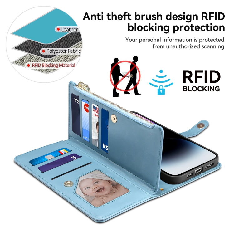 For Motorola Moto E14 ESEBLE Star Series Lanyard Zipper Wallet RFID Leather Case(Blue) - Motorola Cases by ESEBLE | Online Shopping South Africa | PMC TechLife | Buy Now Pay Later Mobicred