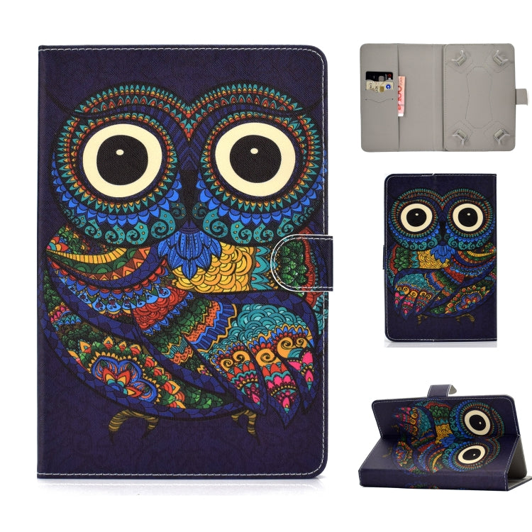 For 10 inch Universal Colored Drawing Pattern Horizontal Flip PU Leather Case with Holder & Card Slots(Owl) - 10 - 11 inch by PMC TechLife | Online Shopping South Africa | PMC TechLife | Buy Now Pay Later Mobicred