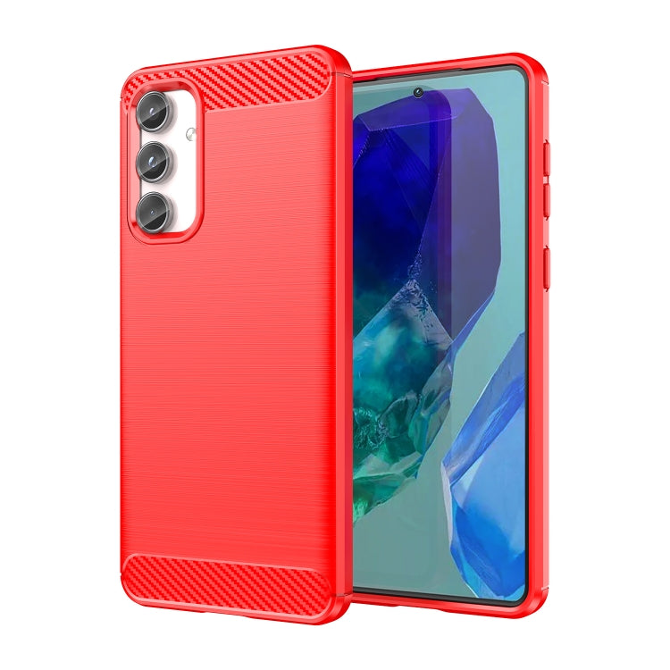 For Samsung Galaxy M55 Brushed Texture Carbon Fiber TPU Phone Case(Red) - Galaxy Phone Cases by PMC TechLife | Online Shopping South Africa | PMC TechLife