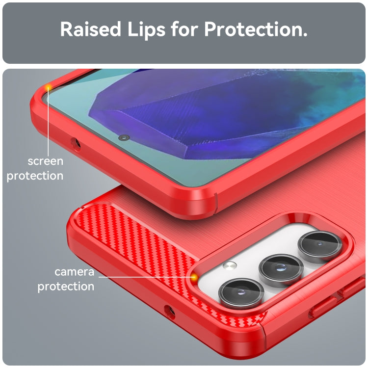 For Samsung Galaxy M55 Brushed Texture Carbon Fiber TPU Phone Case(Red) - Galaxy Phone Cases by PMC TechLife | Online Shopping South Africa | PMC TechLife