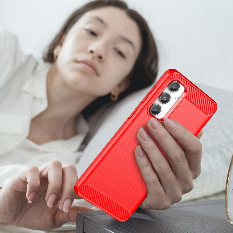 For Samsung Galaxy M55 Brushed Texture Carbon Fiber TPU Phone Case(Red) - Galaxy Phone Cases by PMC TechLife | Online Shopping South Africa | PMC TechLife