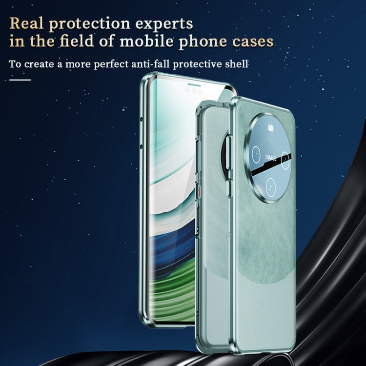 For Huawei Mate 60 Pro Double-sided Plain Leather Glass Phone Case(Cyan-blue) - Huawei Cases by PMC TechLife | Online Shopping South Africa | PMC TechLife | Buy Now Pay Later Mobicred