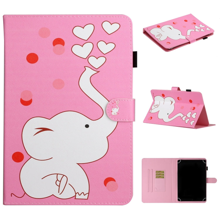 For 8 inch Universal Tablet PC Colored Drawing Pattern Horizontal Flip PU Leather Case with Holder & Card Slot(Loving Elephant) - 8 inch by PMC TechLife | Online Shopping South Africa | PMC TechLife | Buy Now Pay Later Mobicred