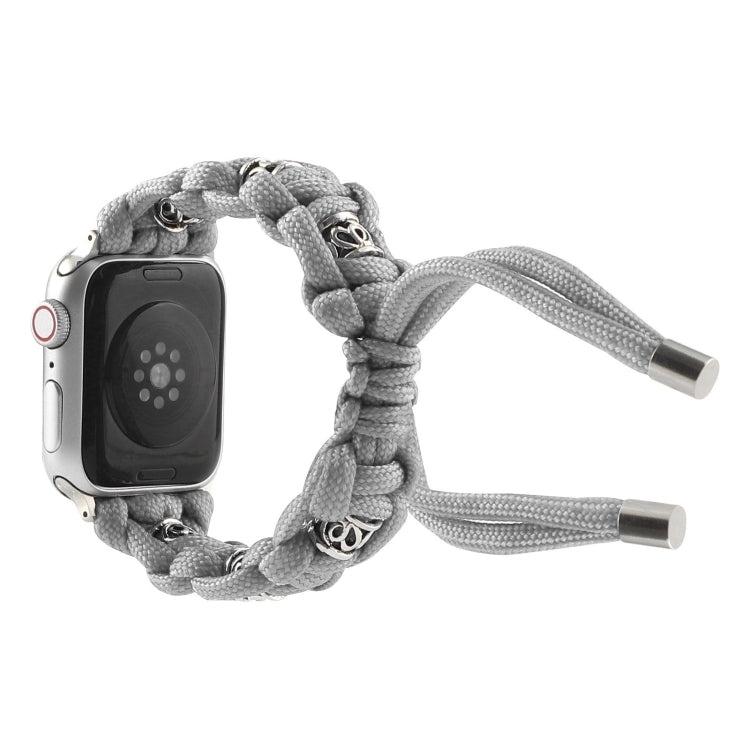 For Apple Watch Series 9 41mm Silk Silver Beads Braided Watch Band(Grey) - Watch Bands by PMC TechLife | Online Shopping South Africa | PMC TechLife | Buy Now Pay Later Mobicred