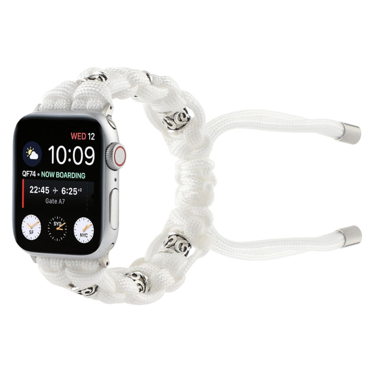 For Apple Watch SE 2022 44mm Silk Silver Beads Braided Watch Band(White) - Watch Bands by PMC TechLife | Online Shopping South Africa | PMC TechLife