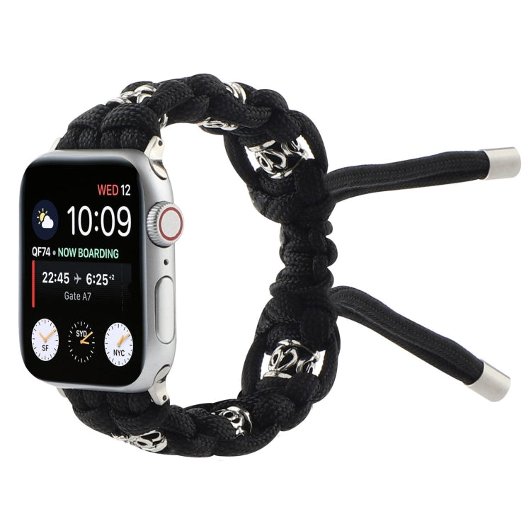 For Apple Watch Series 4 44mm Silk Silver Beads Braided Watch Band(Black) - Watch Bands by PMC Jewellery | Online Shopping South Africa | PMC Jewellery