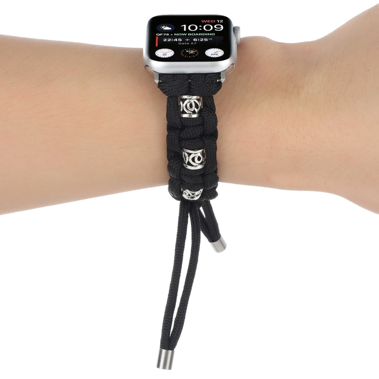 For Apple Watch Series 4 44mm Silk Silver Beads Braided Watch Band(Black) - Watch Bands by PMC TechLife | Online Shopping South Africa | PMC TechLife