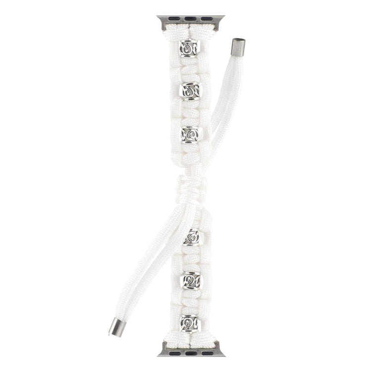 For Apple Watch Series 3 42mm Silk Silver Beads Braided Watch Band(White) - Watch Bands by PMC TechLife | Online Shopping South Africa | PMC TechLife