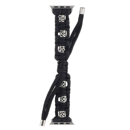 For Apple Watch 38mm Silk Silver Beads Braided Watch Band(Black) - Watch Bands by PMC Jewellery | Online Shopping South Africa | PMC Jewellery