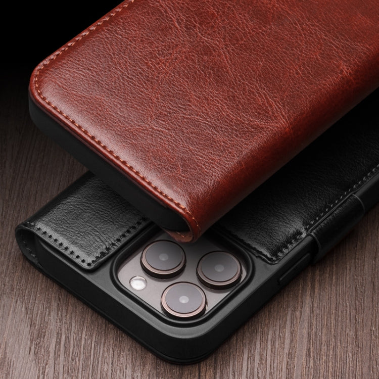 For iPhone 15 Pro Max QIALINO Classic 103 Buckle Genuine Leather Phone Case(Black) - free shipping - PMC TechLife - Order now!