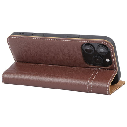 For iPhone 16 Pro GEBEI Top-grain Horizontal Flip Leather Phone Case(Brown) - iPhone 16 Pro Cases by GEBEI | Online Shopping South Africa | PMC Jewellery | Buy Now Pay Later Mobicred