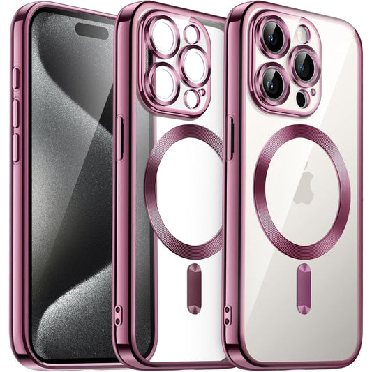 For iPhone 15 Pro Magsafe Magnetic Transparent Electroplated TPU Phone Case(Pink) - iPhone 15 Pro Cases by PMC Jewellery | Online Shopping South Africa | PMC Jewellery