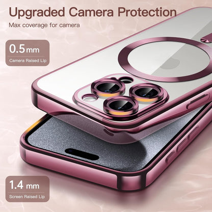 For iPhone 15 Pro Magsafe Magnetic Transparent Electroplated TPU Phone Case(Pink) - iPhone 15 Pro Cases by PMC Jewellery | Online Shopping South Africa | PMC Jewellery