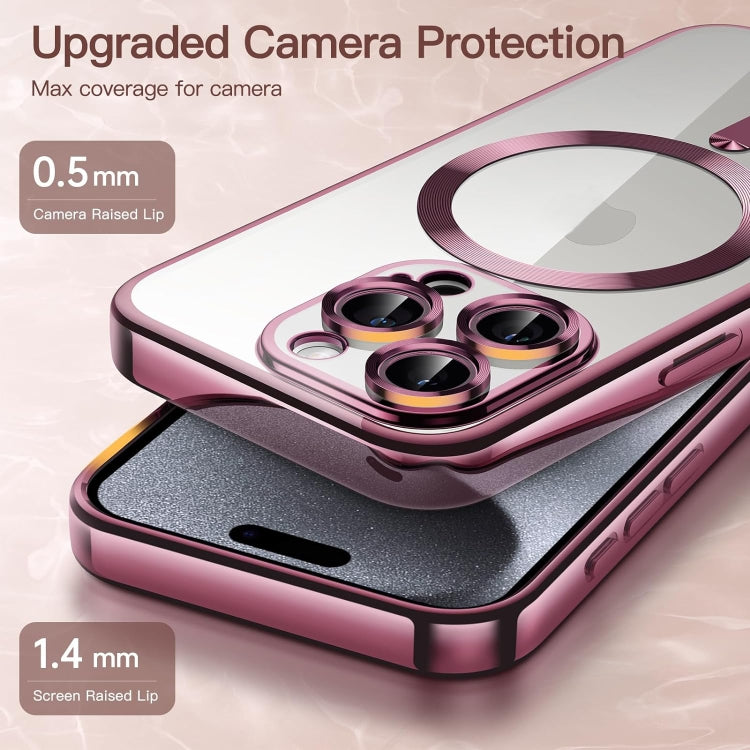 For iPhone 15 Pro Max Magsafe Magnetic Transparent Electroplated TPU Phone Case(Pink) - iPhone 15 Pro Max Cases by PMC Jewellery | Online Shopping South Africa | PMC Jewellery