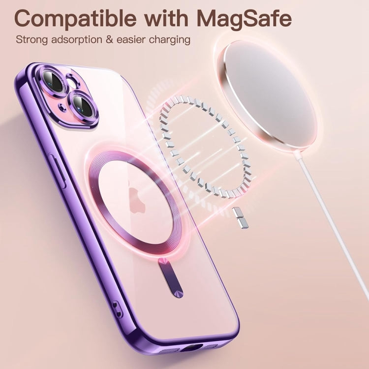 For iPhone 14 Magsafe Magnetic Transparent Electroplated TPU Phone Case(Purple) - iPhone 14 Cases by PMC TechLife | Online Shopping South Africa | PMC TechLife