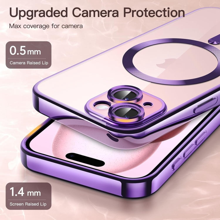 For iPhone 14 Magsafe Magnetic Transparent Electroplated TPU Phone Case(Purple) - iPhone 14 Cases by PMC TechLife | Online Shopping South Africa | PMC TechLife