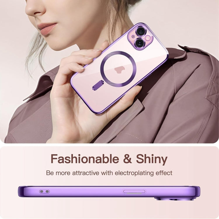 For iPhone 14 Magsafe Magnetic Transparent Electroplated TPU Phone Case(Purple) - iPhone 14 Cases by PMC TechLife | Online Shopping South Africa | PMC TechLife