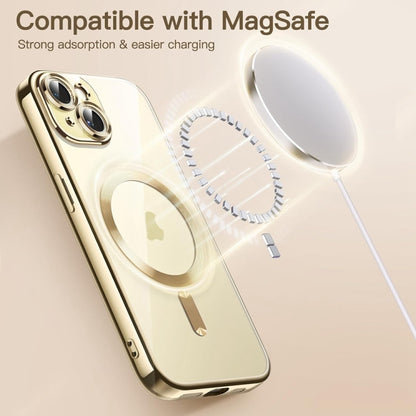 For iPhone 14 Plus Magsafe Magnetic Transparent Electroplated TPU Phone Case(Gold) - iPhone 14 Plus Tempered Glass by PMC Jewellery | Online Shopping South Africa | PMC Jewellery