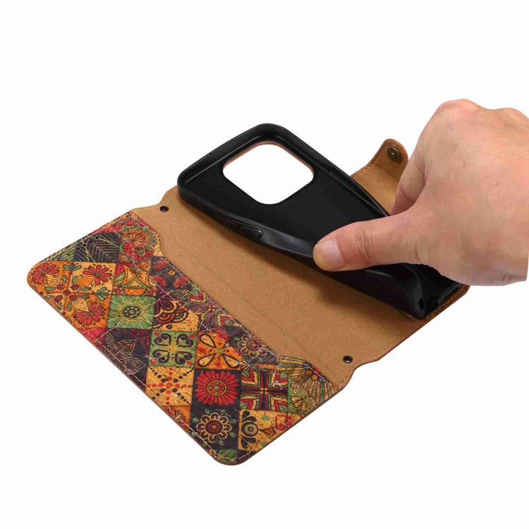 For iPhone 16 Plus Denior Flower Language Series Cork Fabric Oil Edge Leather Phone Case(Spring) - free shipping - PMC Jewellery - Order now!
