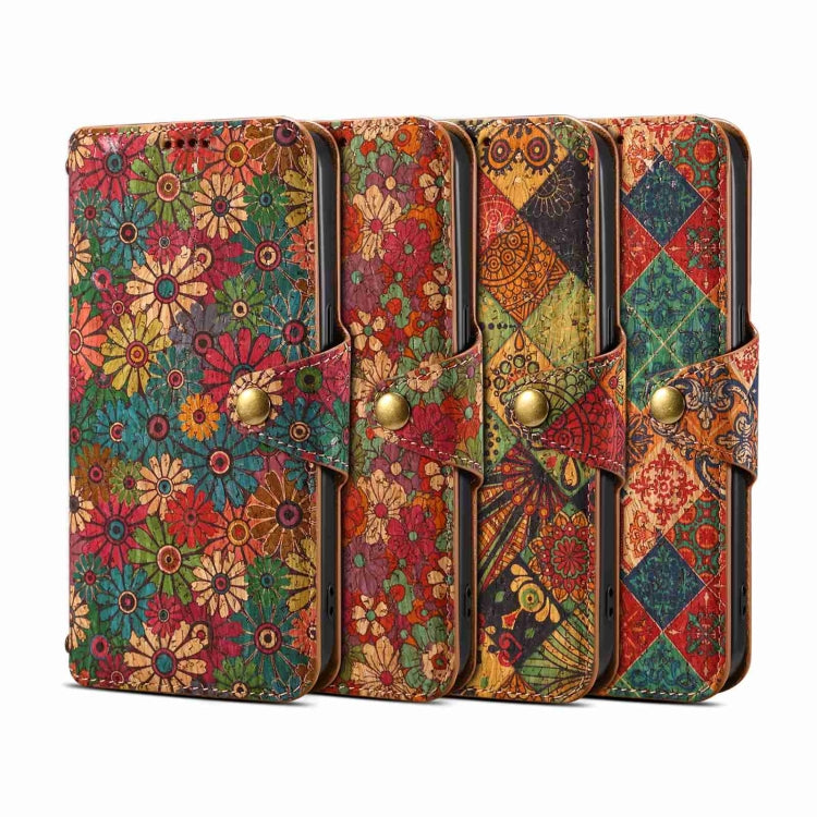 For iPhone 16 Pro Max Denior Flower Language Series Cork Fabric Oil Edge Leather Phone Case(Autumn) - free shipping - PMC Jewellery - Order now!